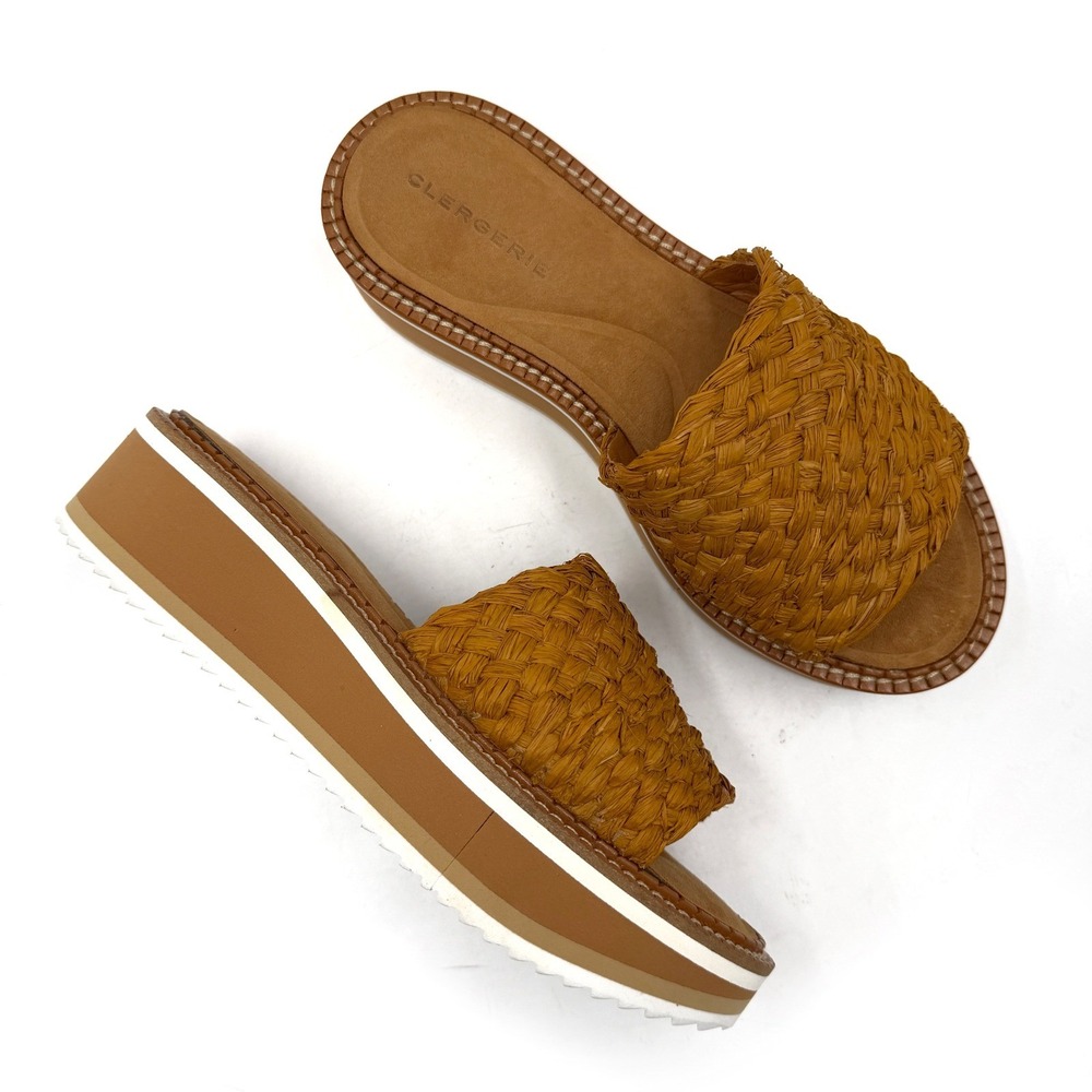 Clergerie Fleurine Platform Slide Sandals Honey Woven Raffia Women 10 US / 40.5